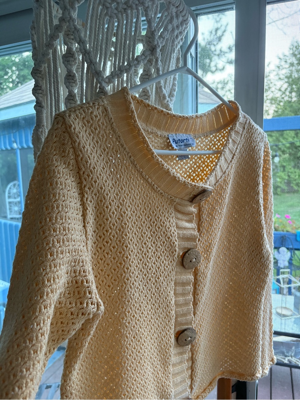 Putorti Vintage Made in Canada Yellow Open Knit Cardigan